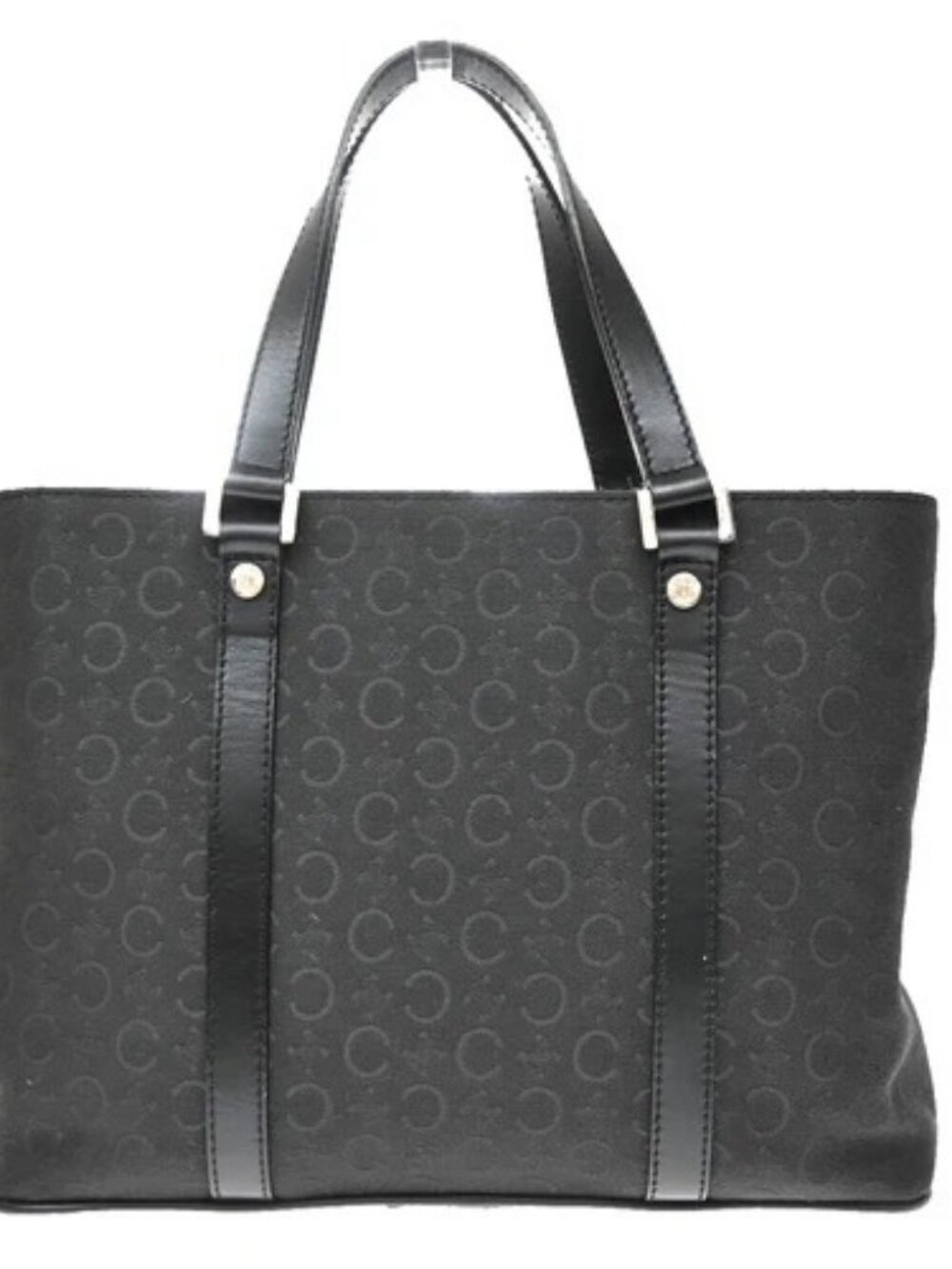 CELINE Logo C Macadam Pattern Hand Tote Bag Canvas Leather Black Italy 02KD697
